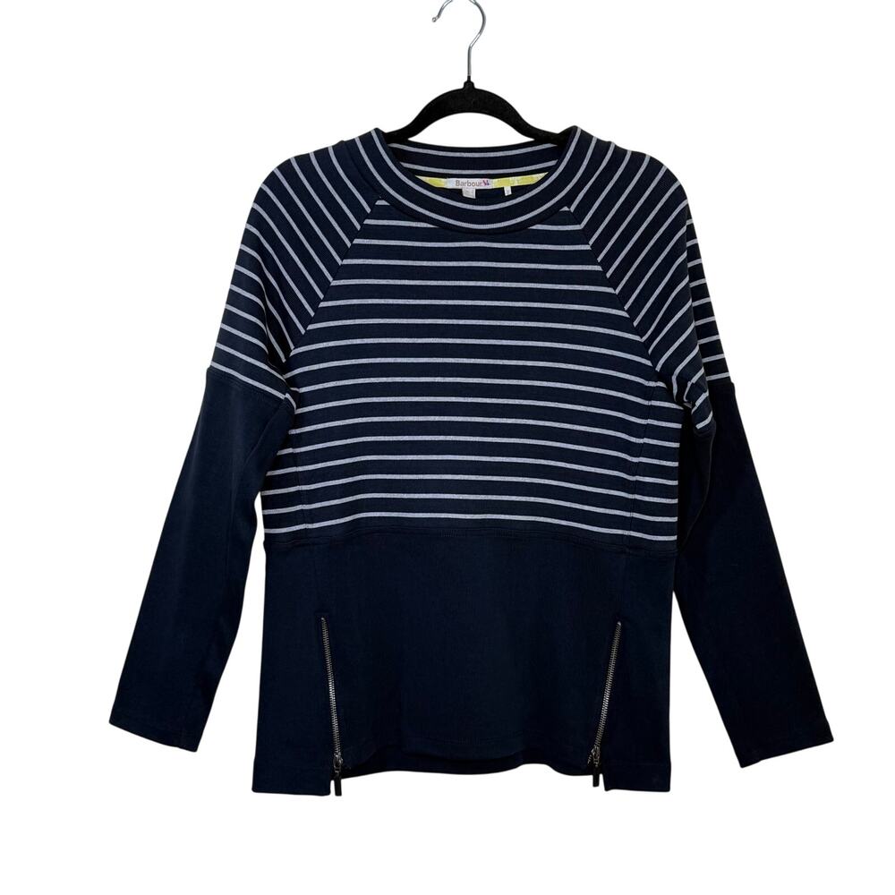 Barbour Blue Striped Long Sleeve Top Women’s Size 6 Zip‎ Accent Nautical Cotton